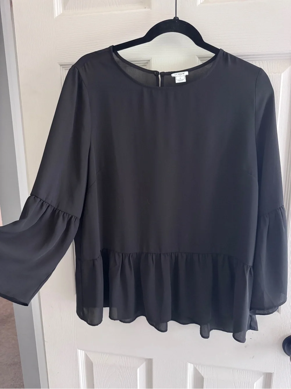 J. Crew Black Ruffle-Hem Peplum Blouse